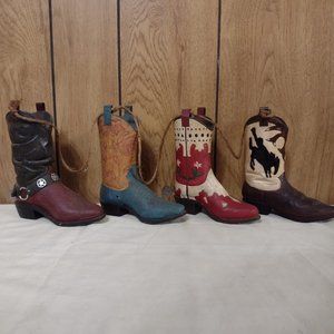 4 Cowboy Boots Western Horse Decor